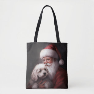 Tote Bag Un caniche au Père Noël Festif