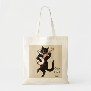 Tote Bag "Un chat frais" jouant un banjo rouge