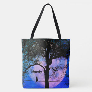 Tote Bag Un chat noir sur un fil Nom de la Pleine lune