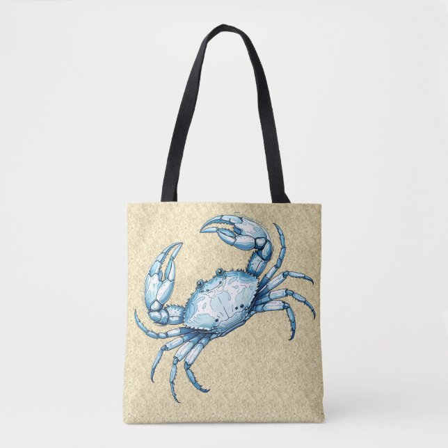 Tote Bag Un crabe bleu sur un Arrière - plan de sable (Devant)