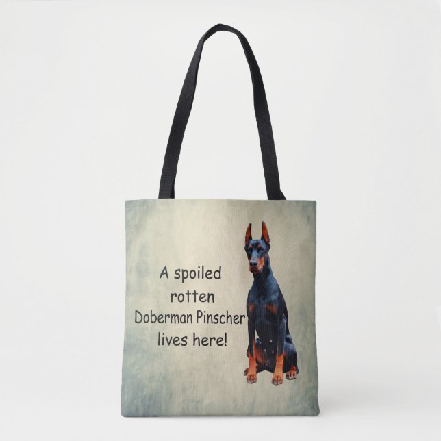 Tote Bag Un Doberman Pinscher Tourné Vit Ici (Devant)