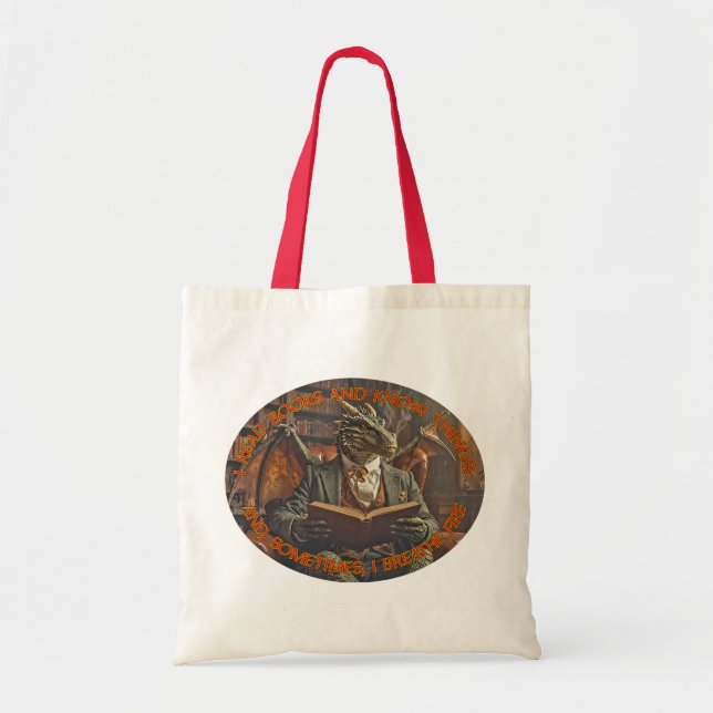 Tote Bag Un dragon lisant pour apprendre et pour le plaisir (Devant)
