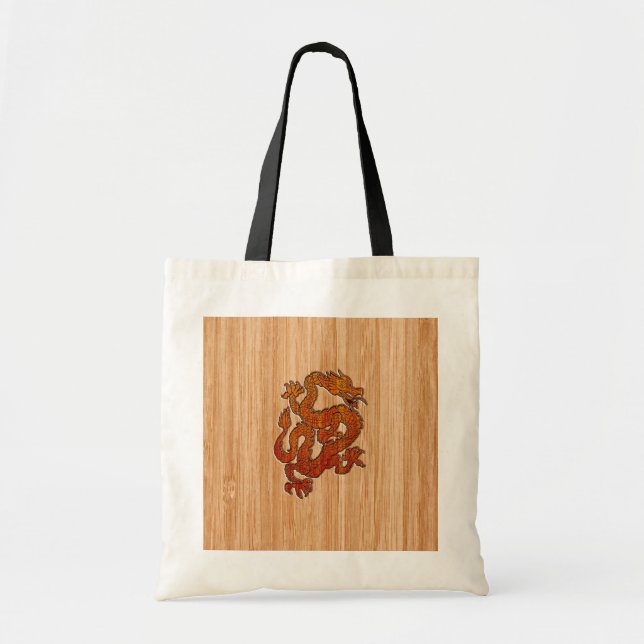 Tote Bag Un dragon rouge sur Bambou comme (Devant)