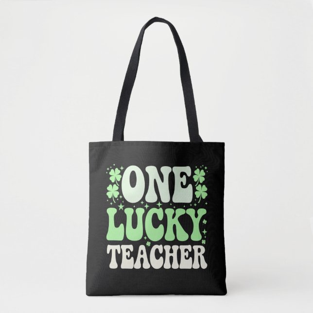 Tote Bag Un enseignant chanceux St patrick rétro Super ense (Devant)