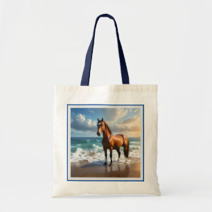 Tote Bag Un Étonnant Cheval Brown Sur La Plage,
