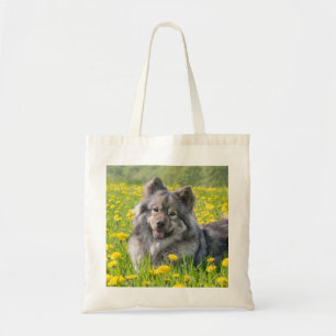 Tote Bag Un mignon chien Eurasier dans un pré-fleur des pou