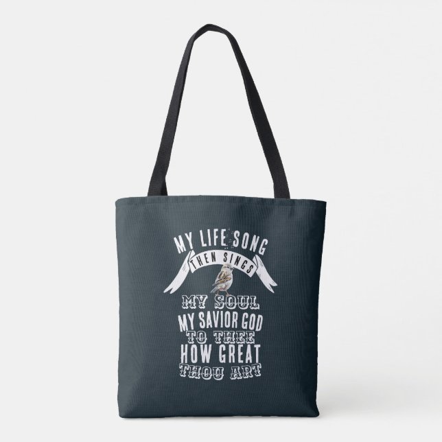 Tote Bag Un Oiseau Mignon Chante Comme Tu Es Grand Chrétien (Dos)
