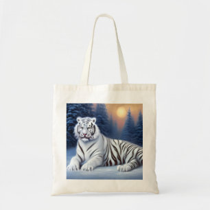 Tote Bag Un tigre blanc assis dans la neige