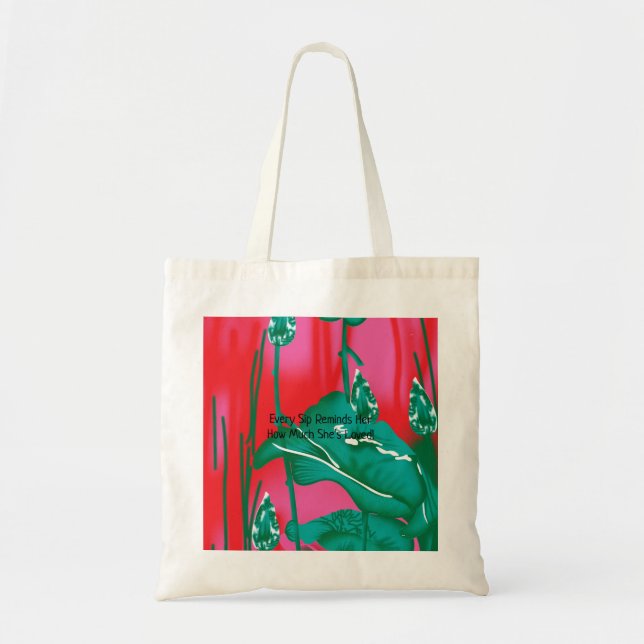 Tote Bag Une étonnante écharpe rouge et verte avec fleurs e (Devant)