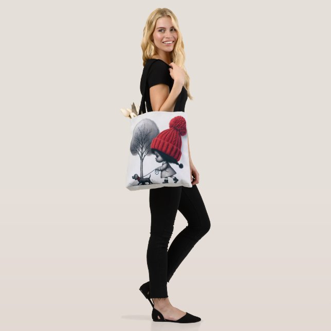 Tote Bag Une fille afro-américaine marche son chien (Sur le modèle)