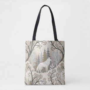 Tote Bag Une forêt d'hiver paisible avec des loups blancs