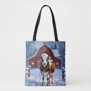 Tote Bag Une vache festive à Santa Hat Pays Noël