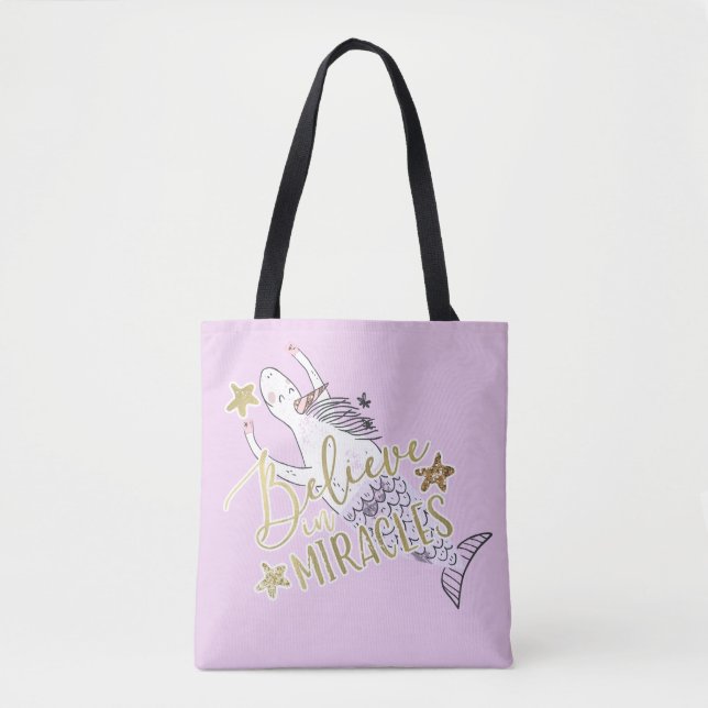 Tote Bag Unicorn Mermaid Moderne tendance croire en Miracle (Devant)