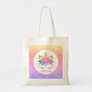 Tote Bag Unicorn Princess Rainbow Parties scintillant Nom p