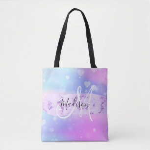 Tote Bag Unicorne colorée fille Coeurs arc-en-ciel Monogram
