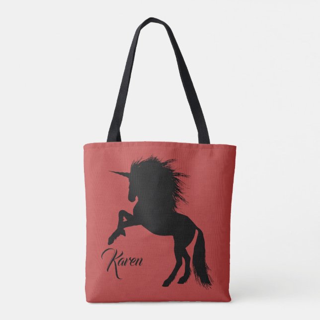 Tote Bag Unicorne d'élevage de la magie noire et rouge pers (Dos)