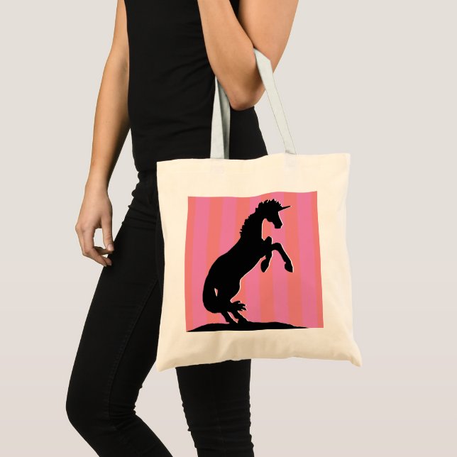 Tote Bag Unicorne d'élevage noir (rayé rose) (Devant (produit))