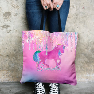 Tote Bag Unicorne rose arc-en-ciel mignon Parties scintilla