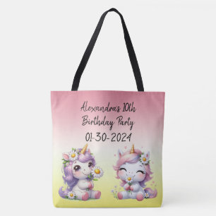 Tote Bag Unicornes et marguerites, fête d'anniversaire pour