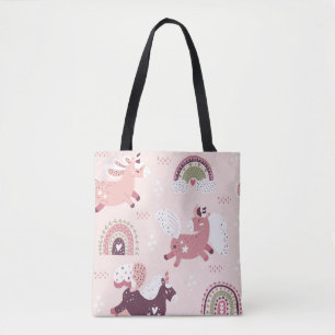 Tote Bag Unicorns Rainbows : Pastel Magic Arrière - plan.