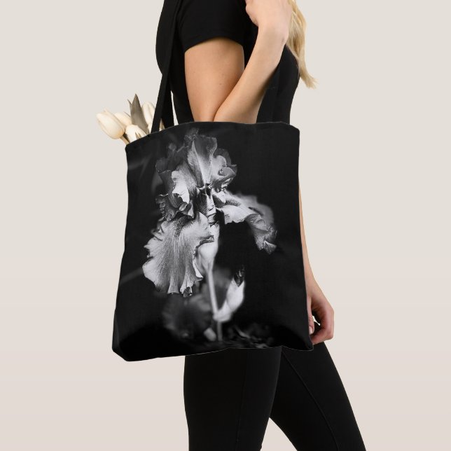 Tote Bag Unique Iris fourre-tout noir et blanc (De près)