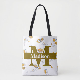 Tote Bag Unique Modern Monogram Initial Name Personalized