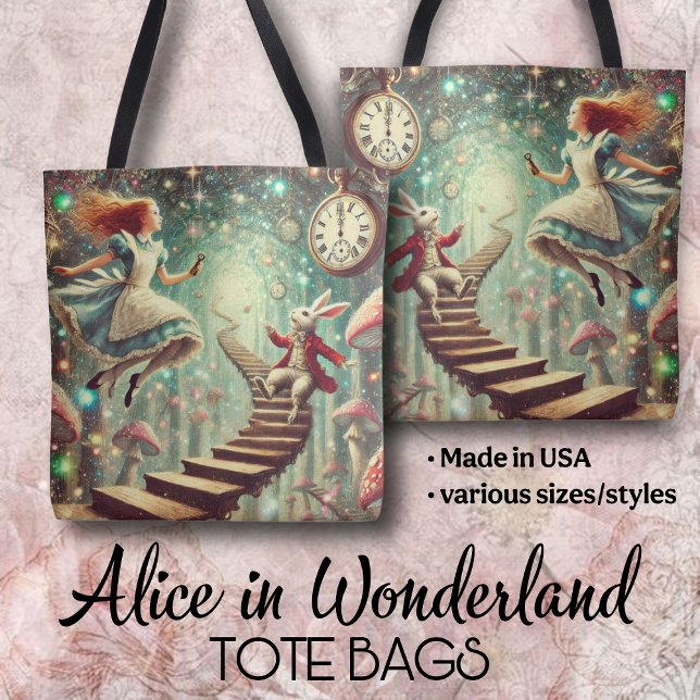Tote Bag Unique Wonderland Art Alice Rabbit Hole (Créateur téléchargé)