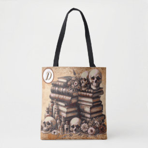 Tote Bag Universitaire gothique Bibliothèque des crânes Mon