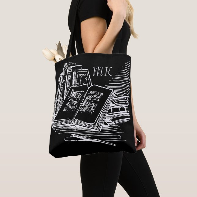 Tote Bag Universitaire Noir Et Blanc Monogramme (De près)