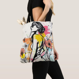 Tote Bag Urban Bloom: Double-Sided Graffiti & Botanical Art