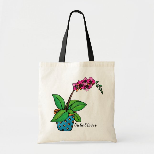 Tote Bag Usine d'orchidée d'aquarelle dans le beau pot (Devant)