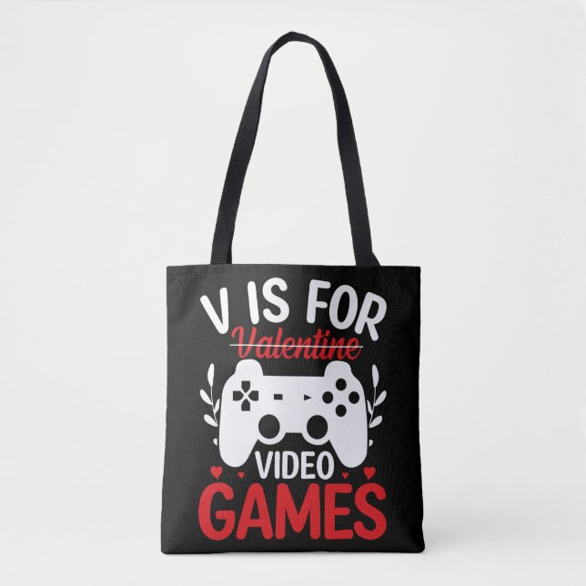 Tote Bag V est pour Jeux Vidéos avec Valentine Crossing Out (Devant)