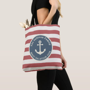 Tote Bag Vacances de famille personnalisées Rayure d'ancre 