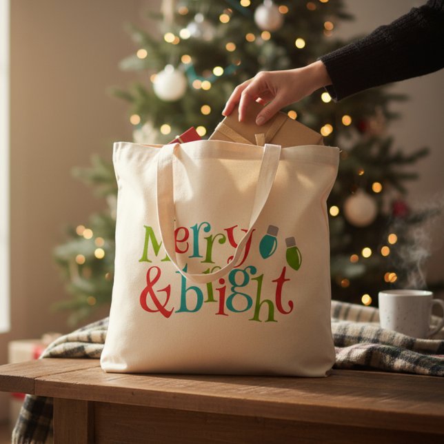 Tote Bag Vacances De Noël Joyeux Et Brillante Typographie (Créateur téléchargé)