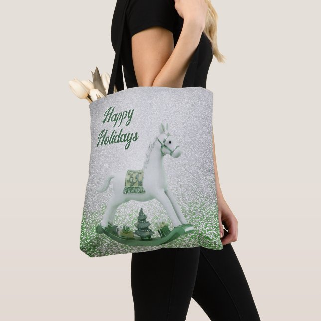 Tote Bag Vacances de Noël vert à Cheval Blanc (De près)
