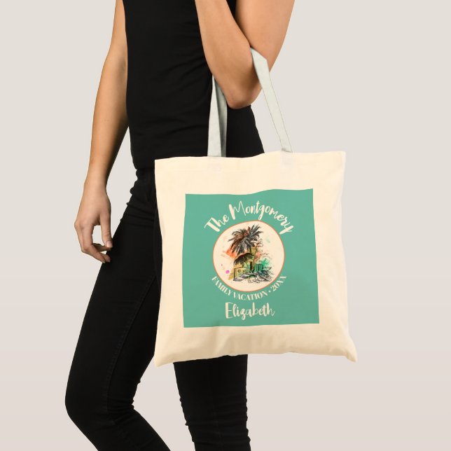Tote Bag Vacances d'été en famille Turquoise (Devant (produit))