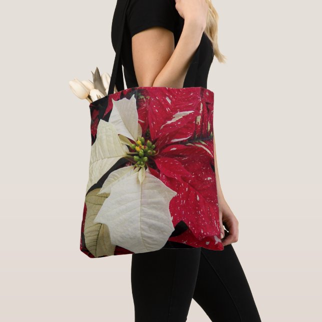 Tote Bag Vacances Poinsettia Rouge et Blanc (De près)