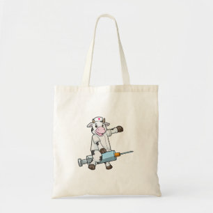 Tote Bag Vache comme infirmière avec coeur et seringue
