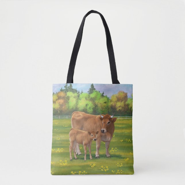Tote Bag Vache d'Aubrac et veau mignon dans le pâturage de  (Devant)