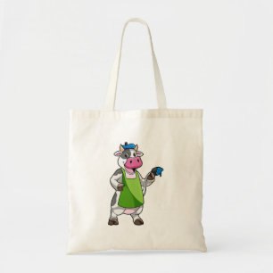Tote Bag Vache en peintre avec peinture et tablier