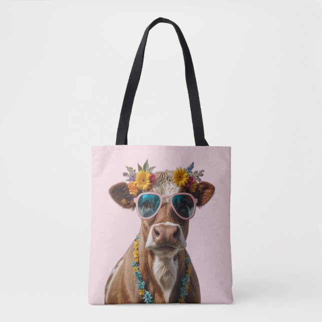 Tote Bag Vache gaie avec lunettes de soleil (Devant)