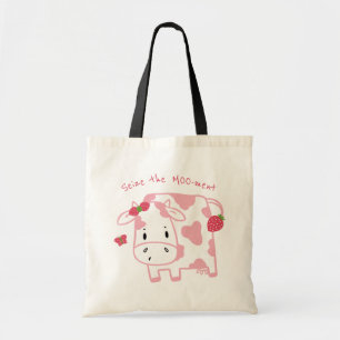 Tote Bag Vache mignonne aux fraises   Saisir la Moo-ment