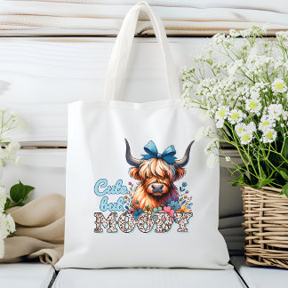 Tote Bag Vache rétro Cool Highland "Mignonne mais Moody" Bl