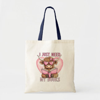 Tote Bag Vachette des Highlands amoureuse de livres pour la