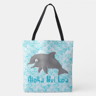 Tote Bag Vague Dauphin D'Aquarelle De Keiki Et Réversible À