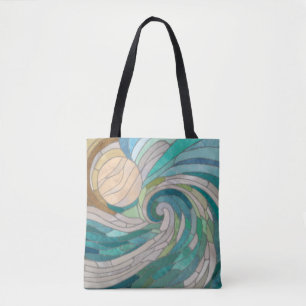 Tote Bag Vague et lune de mosaïque