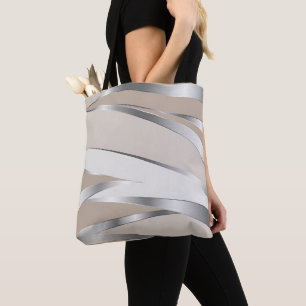 Tote Bag Vague métallisé beige et blanc