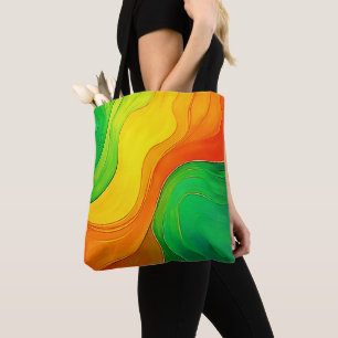 Tote Bag Vagues Artistiques Vert Jaune Organiques