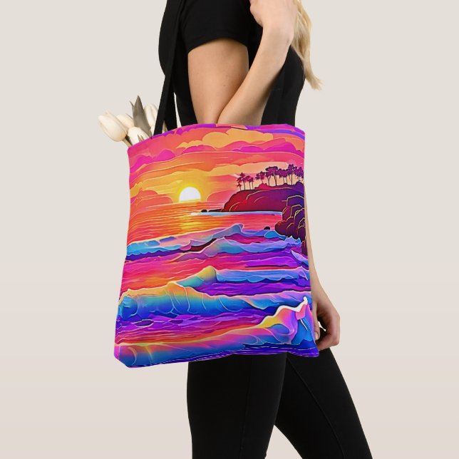 Tote Bag Vagues au coucher du soleil : rêve côtier vif (De près)