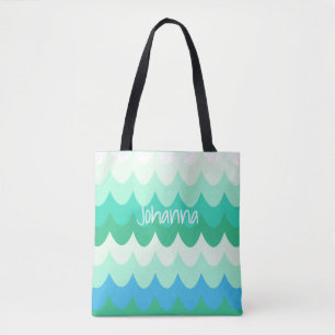 Tote Bag Vagues géométriques bleues, vertes et Turquoises